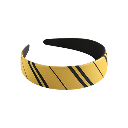 Yellow headband with black stripes on a white background