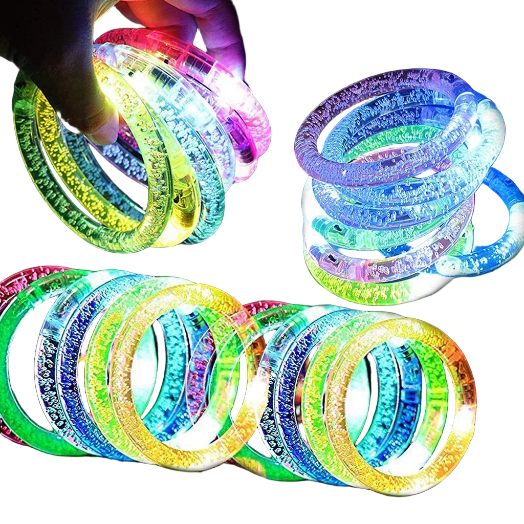 Colorful LED bracelets on a black background