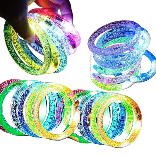 Colorful LED bracelets on a black background