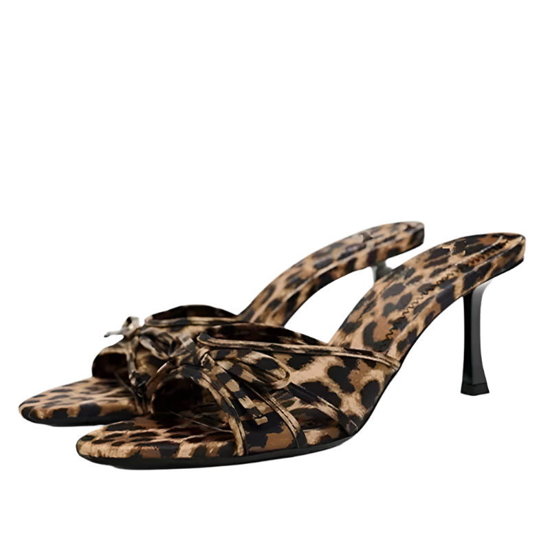 Women's Leopard Print Stiletto Mules - Resort Party Slingback Sandals