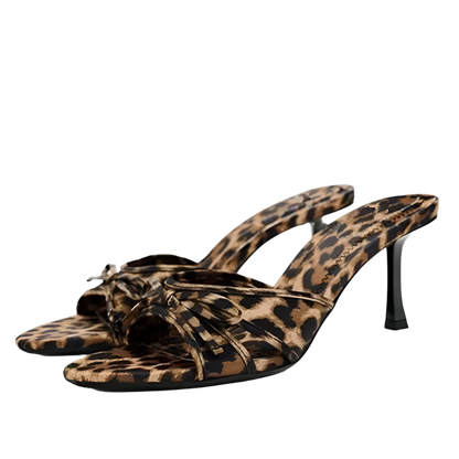 Women's Leopard Print Stiletto Mules - Resort Party Slingback Sandals