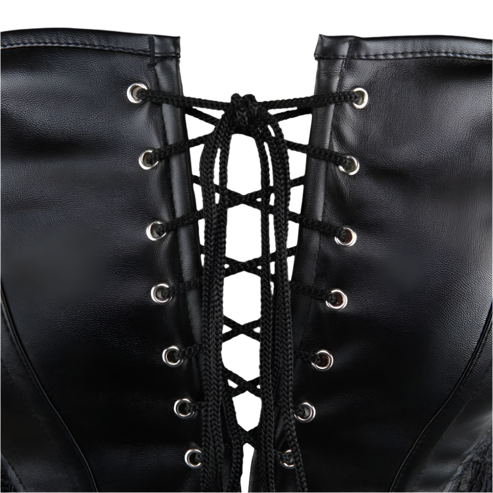  leather corset dress with zip and lace-up design for resort theme nights
