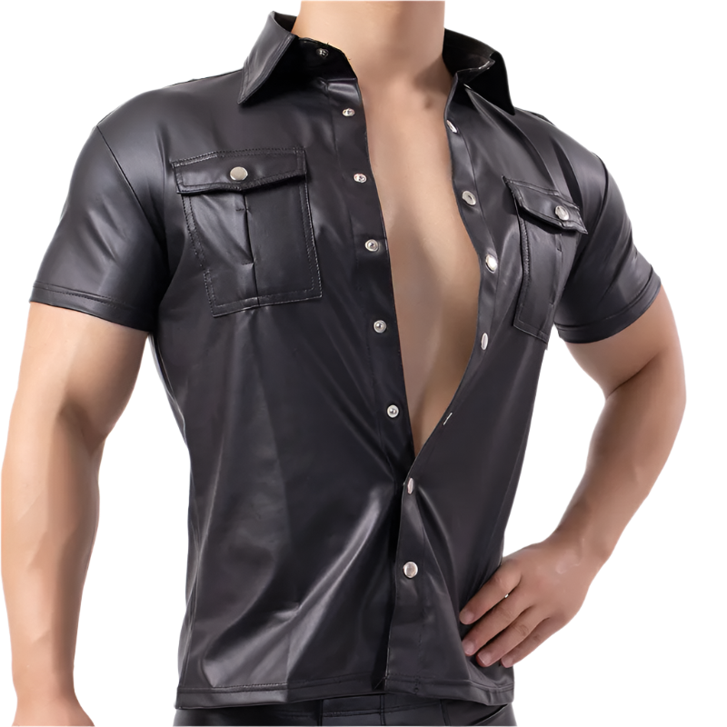 Black leather shirt with buttons on a white background