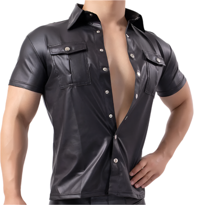 Black leather shirt with buttons on a white background