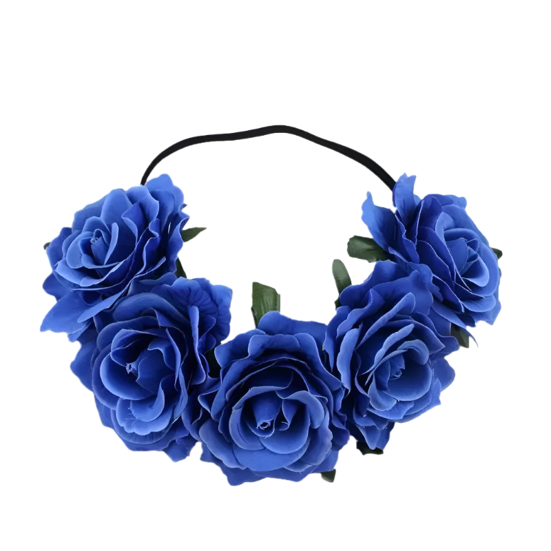 A floral headband featuring large, vibrant roses. The design is bold and romantic, perfect for a bohemian or festival look.