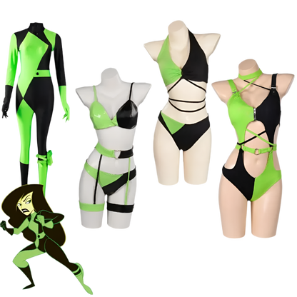 Shego-inspired two-piece costume with top and pants for resort theme nights

