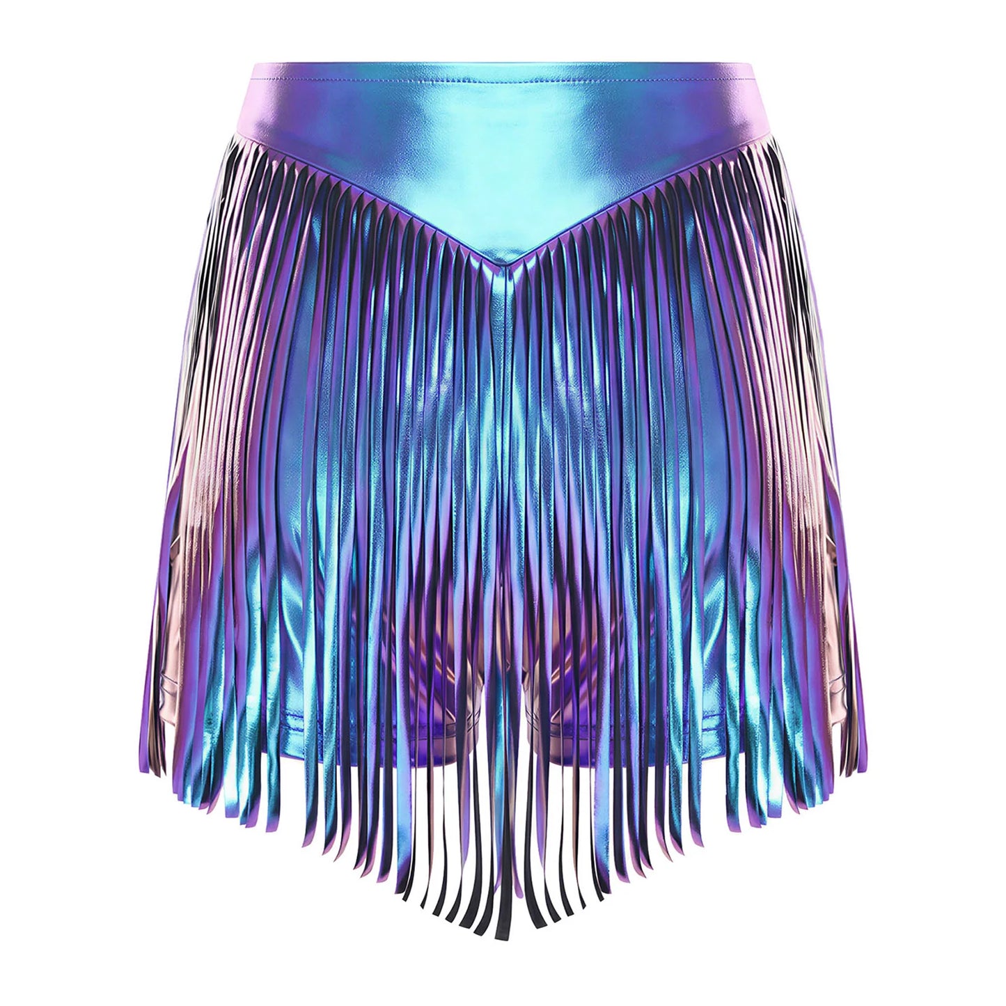 Women Iridescent Metallic Hot Pants with Fringed High Waist Tassel Skirted Shorts Cheeky Shorts Stage Dance Jazz Rock Clubwear