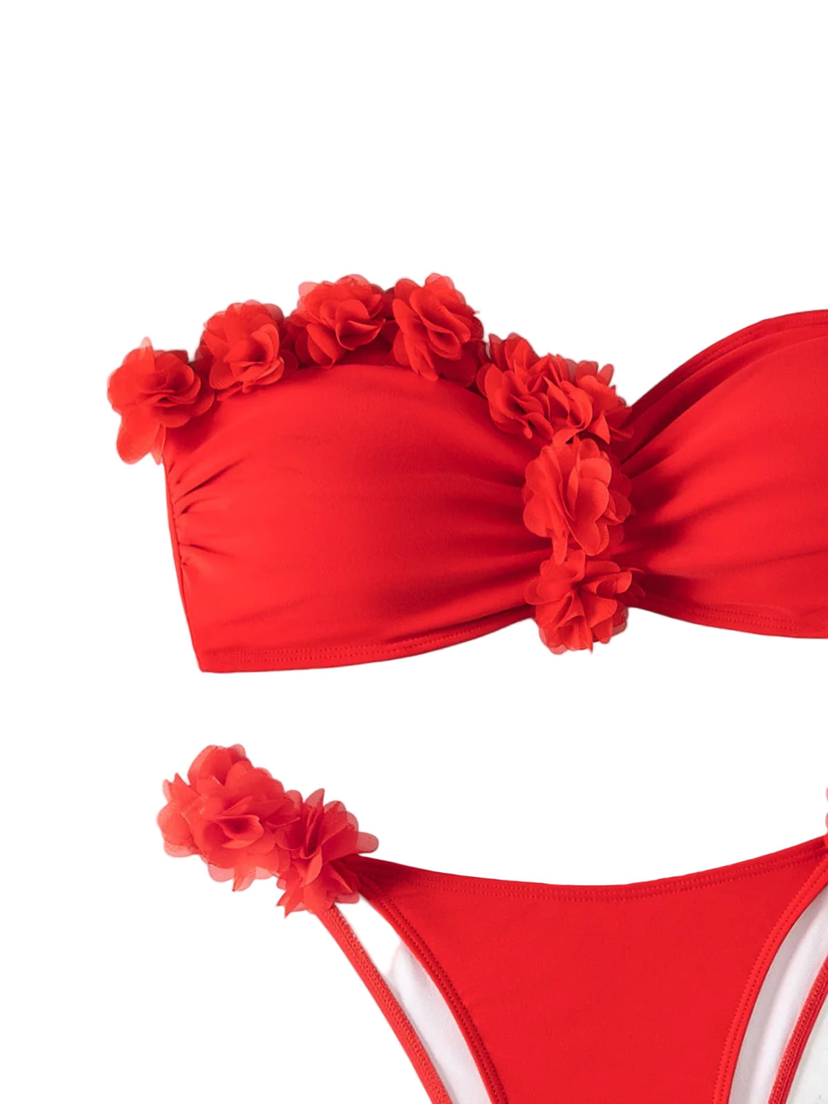 Red bikini with floral details on a white background