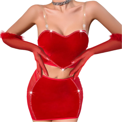 Luxury Lingerie Sexy Red Strapless Love Vest Wrap Hip Dress