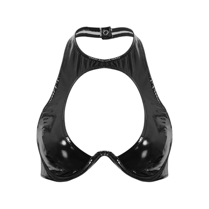 Black vinyl harness on a white background