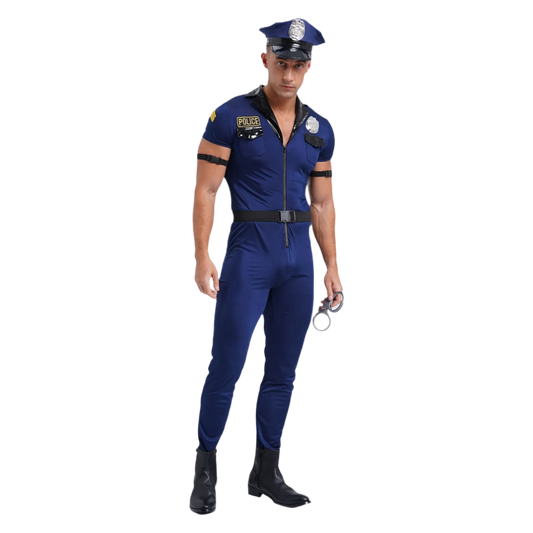 Men's 7-Piece Dirty Cop Officer Jumpsuit - Complete Role Play Set