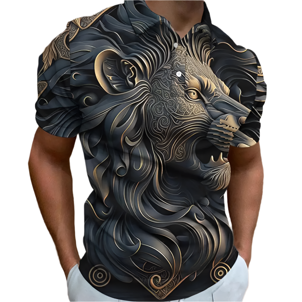 Oversized 3D animal print polo shirt with retro design, perfect for resort golf and casual wear

