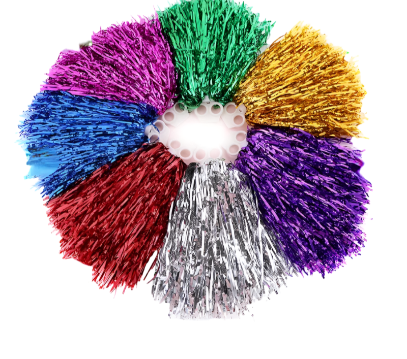 Colorful tinsel finger with multicolored fringe on a white background