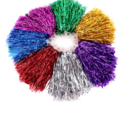 Colorful tinsel finger with multicolored fringe on a white background