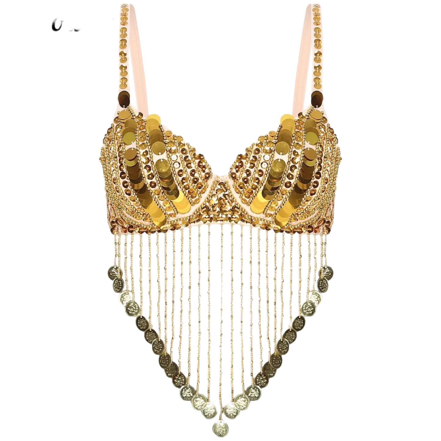 Women's Shiny Sequin Beaded Belly Dance Bra Tops with Tassels