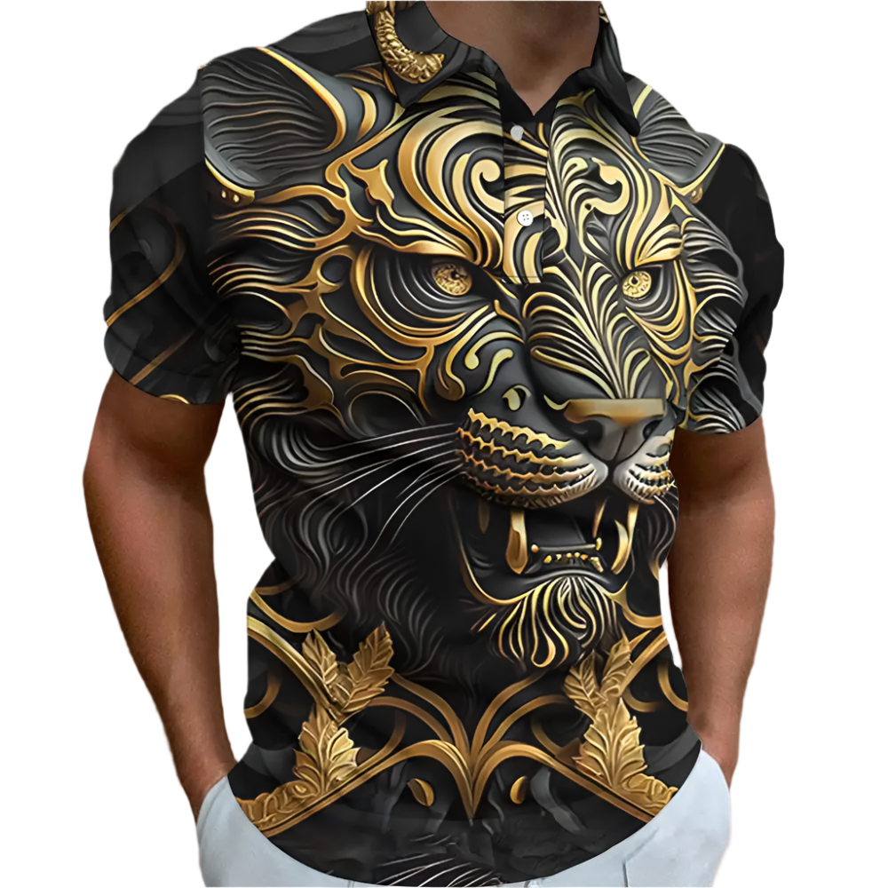 Oversized 3D animal print polo shirt with retro design, perfect for resort golf and casual wear

