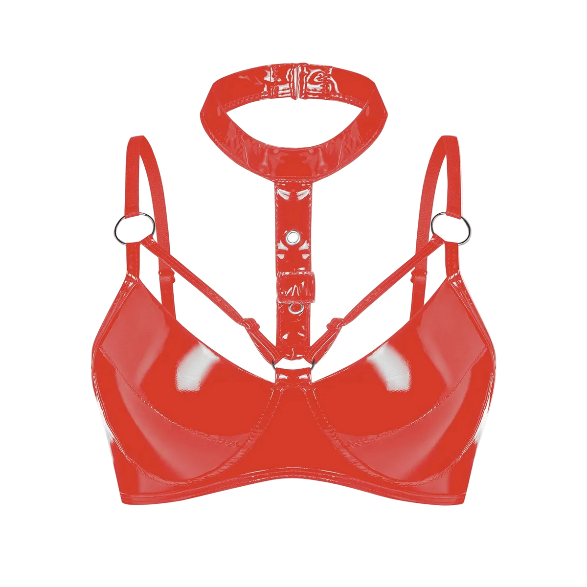 Red bra with a white background
