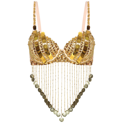 Shiny Sequins Tassels Underwired Bra