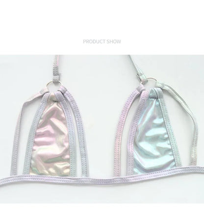 Summer Micro Bikini Set Women Swimwear Laser Holographic Halter Tops Bra Thong Bathing Suit Beachwear Brazilian Biquini