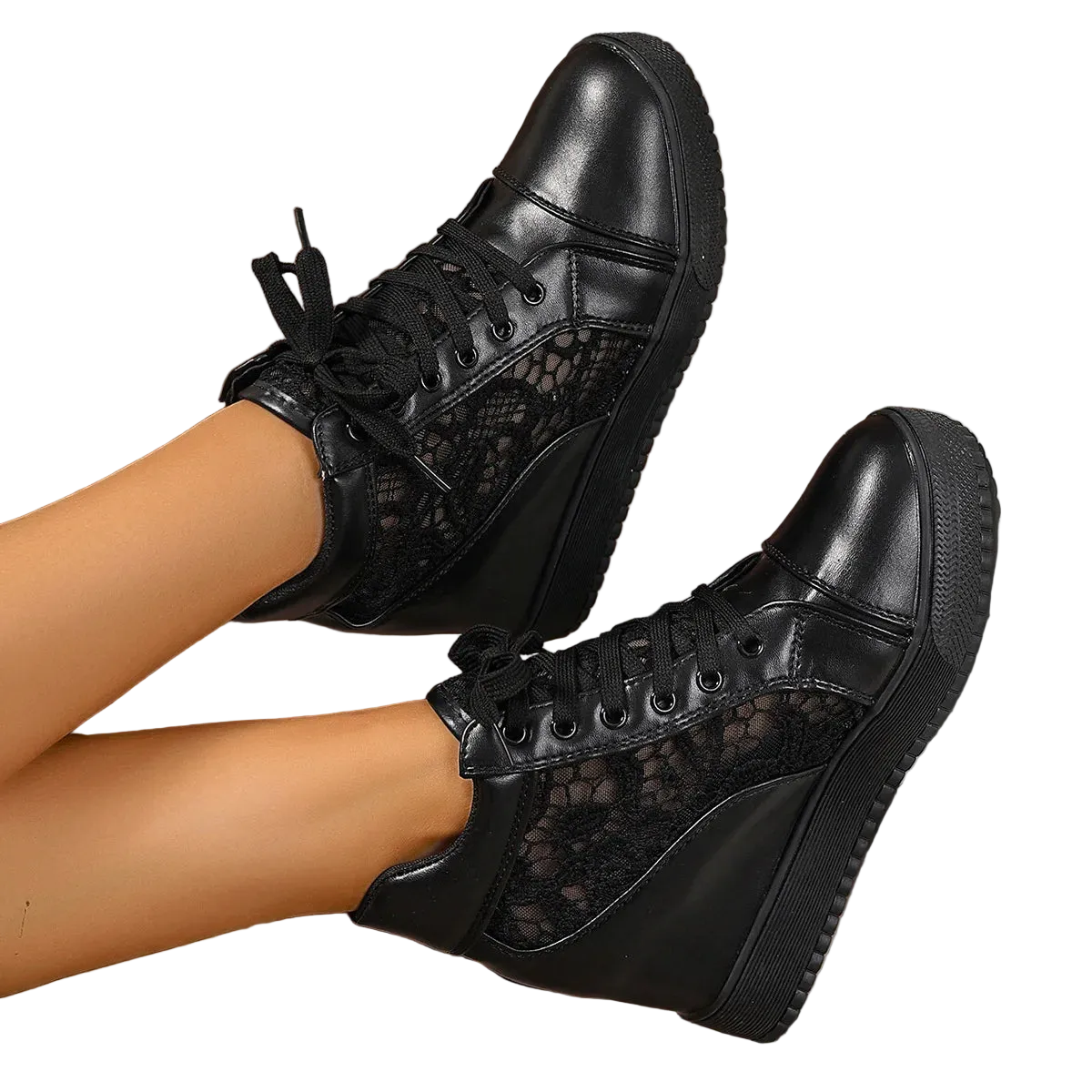 Women’s Lace Wedge Sneakers | High Top Platform Shoes