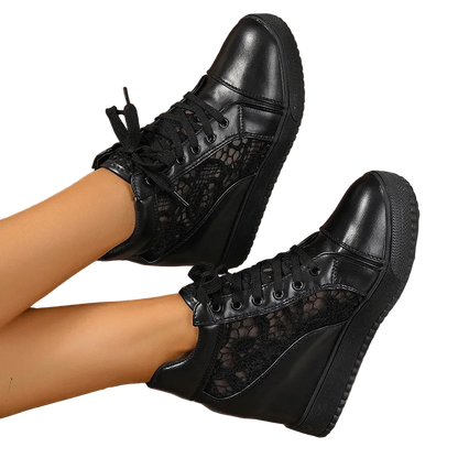 Women’s Lace Wedge Sneakers | High Top Platform Shoes