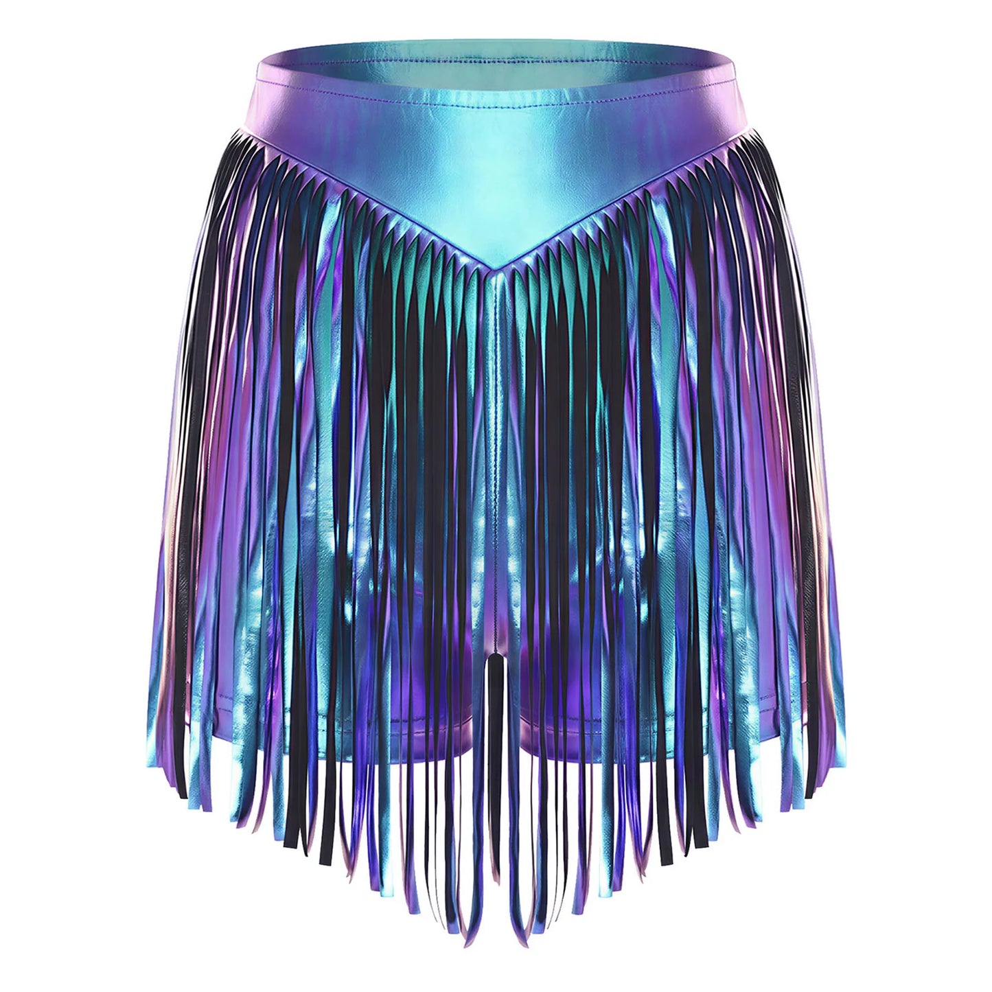 Women Iridescent Metallic Hot Pants with Fringed High Waist Tassel Skirted Shorts Cheeky Shorts Stage Dance Jazz Rock Clubwear