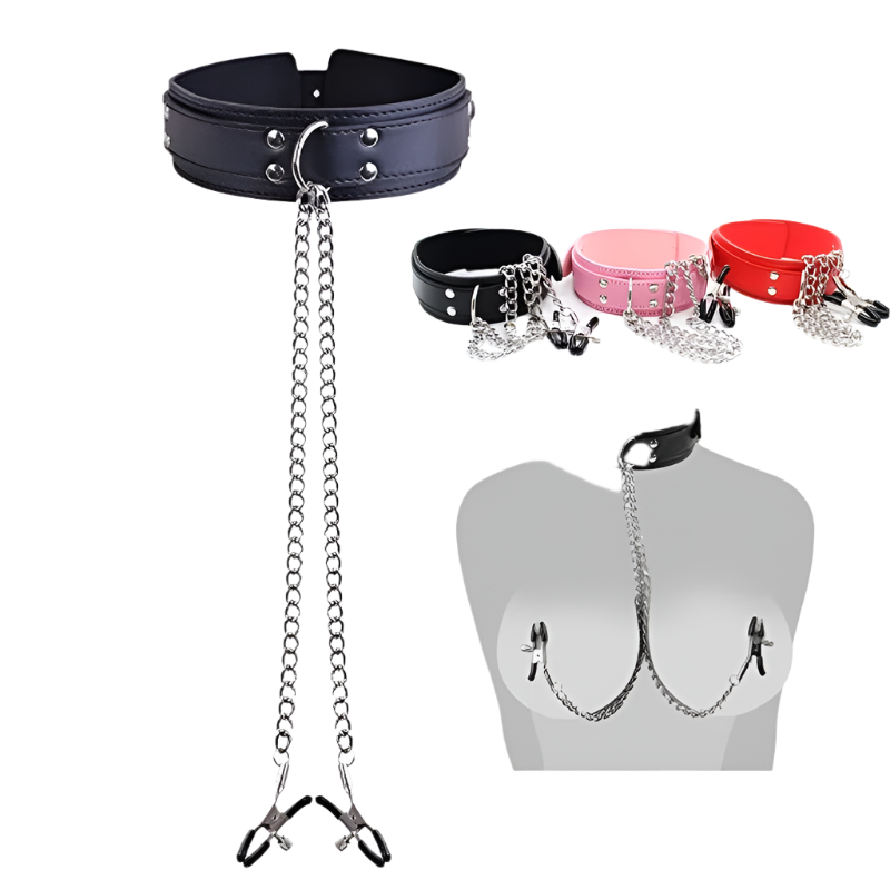 BDSM Bondage Choker Collar | Nipple Clamp Breast Clip Chain Set