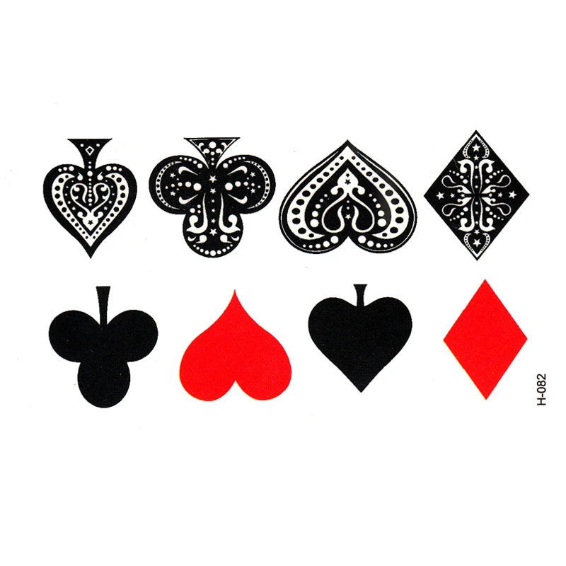 Playing Card Temporary Tattoos | Poker Suit Body Art Stickers
