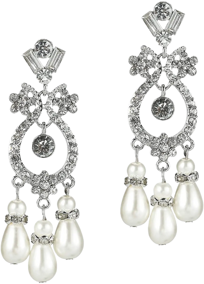 1920s Art Deco pearl dangle earrings with vintage Gatsby design for resort theme nights

