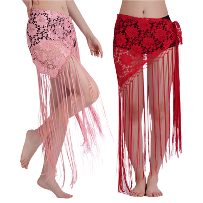 lace tassel belly dance hip scarf with Indian cultural design for resort performance wear