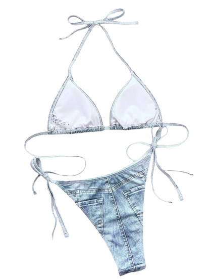 Women Denim Print Bikini Set