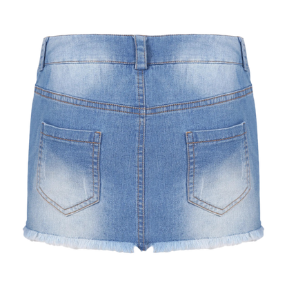 Womens Fashion Frayed Hem Denim Miniskirt