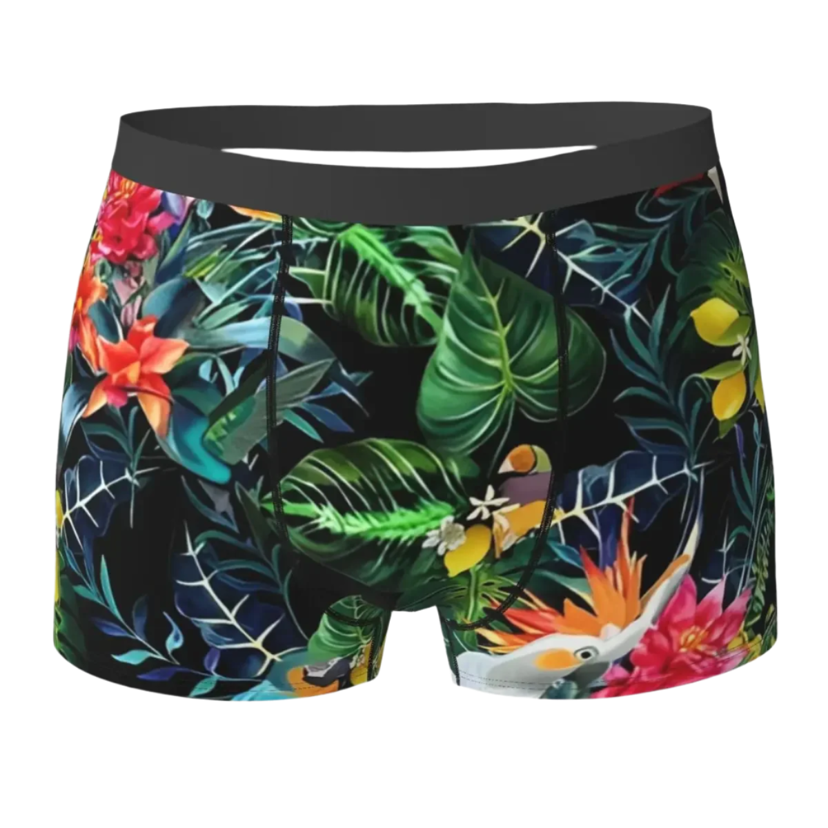 Men's tropical jungle print stretch boxer brief with high quality large size design for Hot Tropics Animal Instincts theme night resort wear