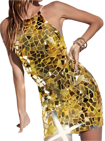 Women's Sexy Shiny Metallic Sequin Halter Dress