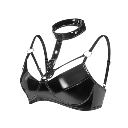 Black vinyl harness on a white background