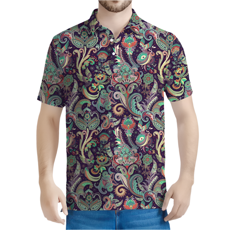 Paisley 3D Printed Polo Shirt Men