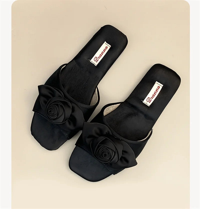 Elegant Rose Satin Women's Slippers Bride Wedding Slipper Wedding Photo Props Bridesmaid Romantic Gifts Summer Shoes Sandals