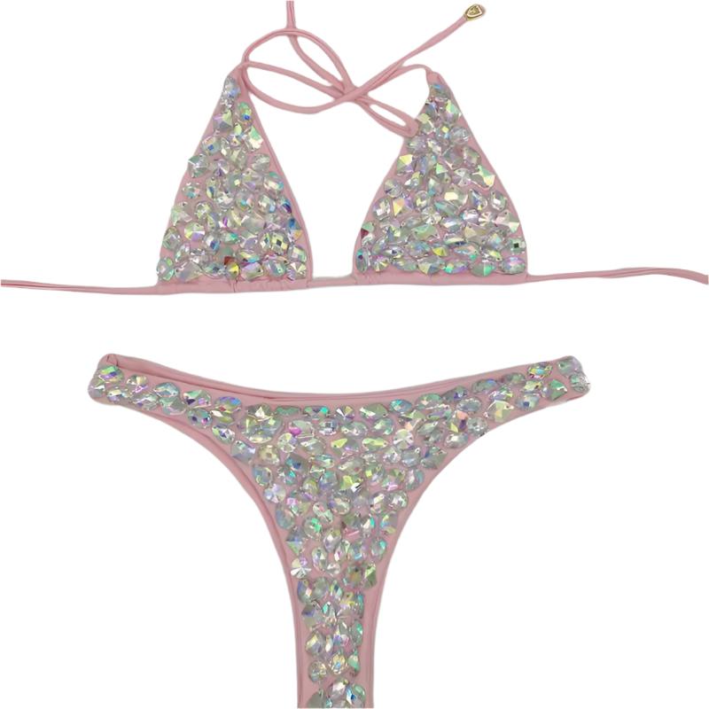 Crystal Embellished Push-Up Bikini - Luxury Brazilian Cut Resort Swimwea