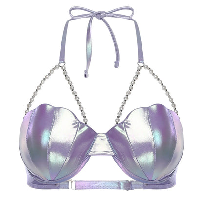 Metallic Halter Crop Top for Women | Chain Strap Bustier Top