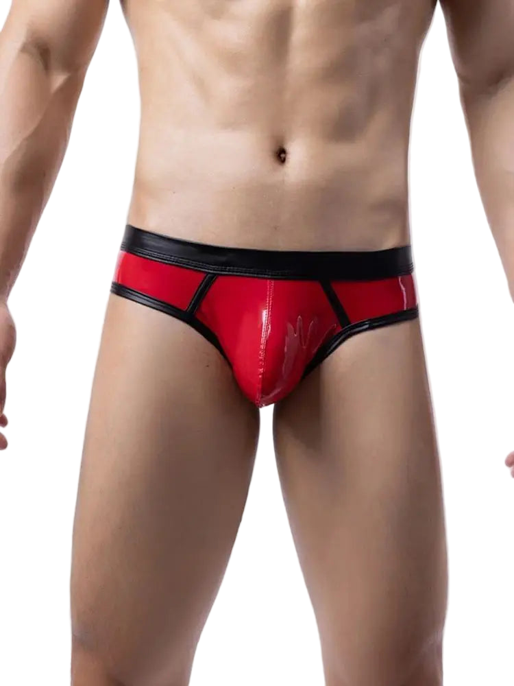 Red men's underwear with black waistband on a white background