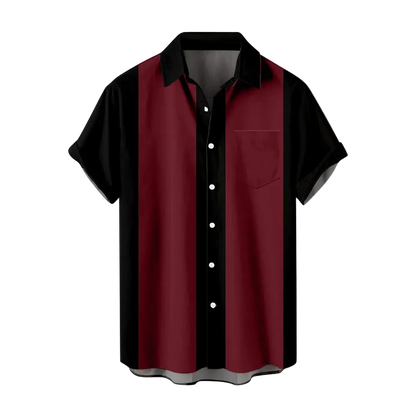 Red and black button-up shirt on a white background