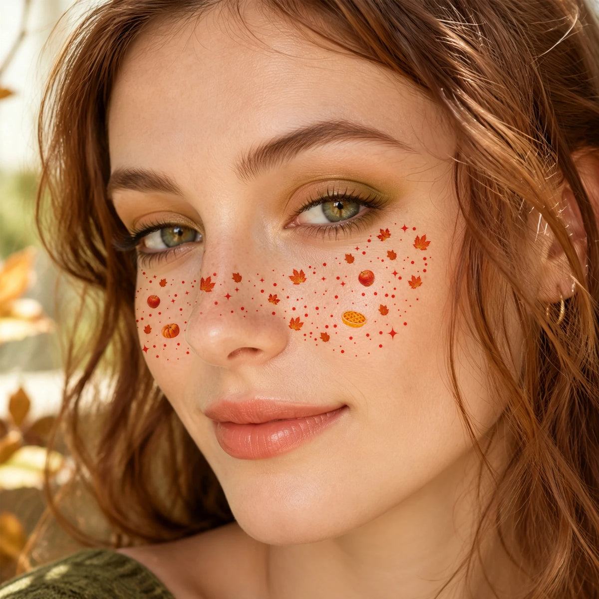 Women’s Fall Freckle Face Tattoos | Autumn Leaf Temporary Face Stickers