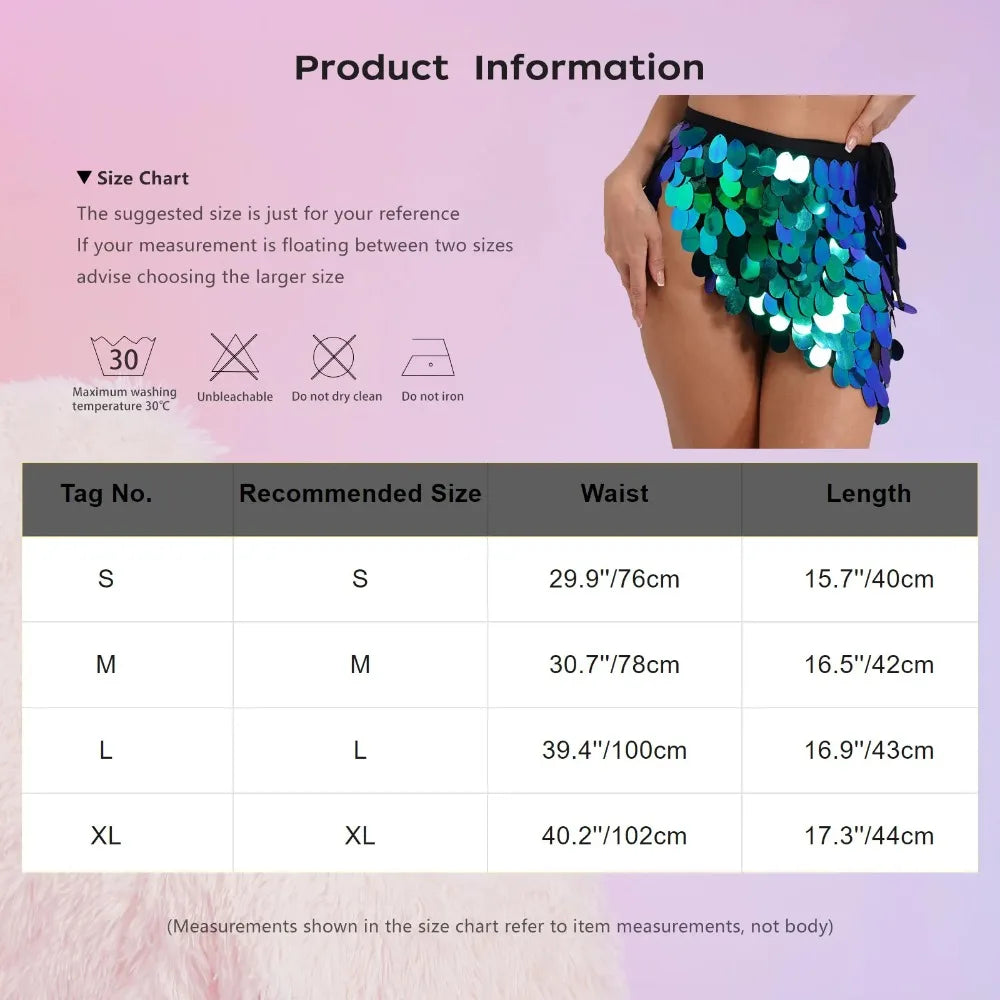 Women's Iridescent Sequin Hip Scarf | Mermaid Scale Wrap Skirt