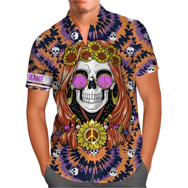 hippie girl sunflower 3D Hawaiian shirt in oversized 5XL sizing for inclusive resort summer fashion