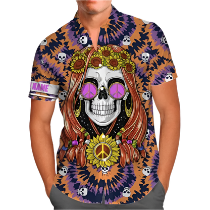 hippie girl sunflower 3D Hawaiian shirt in oversized 5XL sizing for inclusive resort summer fashion