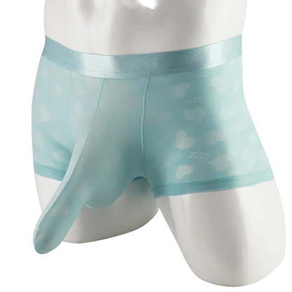 Light blue boxer briefs with a subtle pattern on a white mannequin.