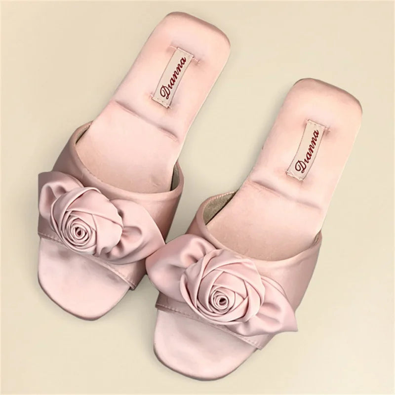 Elegant Rose Satin Women's Slippers Bride Wedding Slipper Wedding Photo Props Bridesmaid Romantic Gifts Summer Shoes Sandals