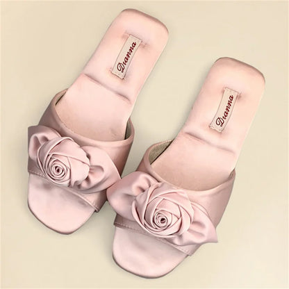 Elegant Rose Satin Women's Slippers Bride Wedding Slipper Wedding Photo Props Bridesmaid Romantic Gifts Summer Shoes Sandals