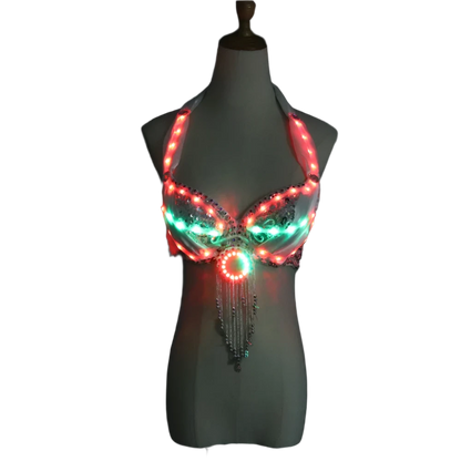 LED Light-Up Bra: A dazzling bra adorned with colorful LED lights and decorative fringe, creating a vibrant and eye-catching look.

