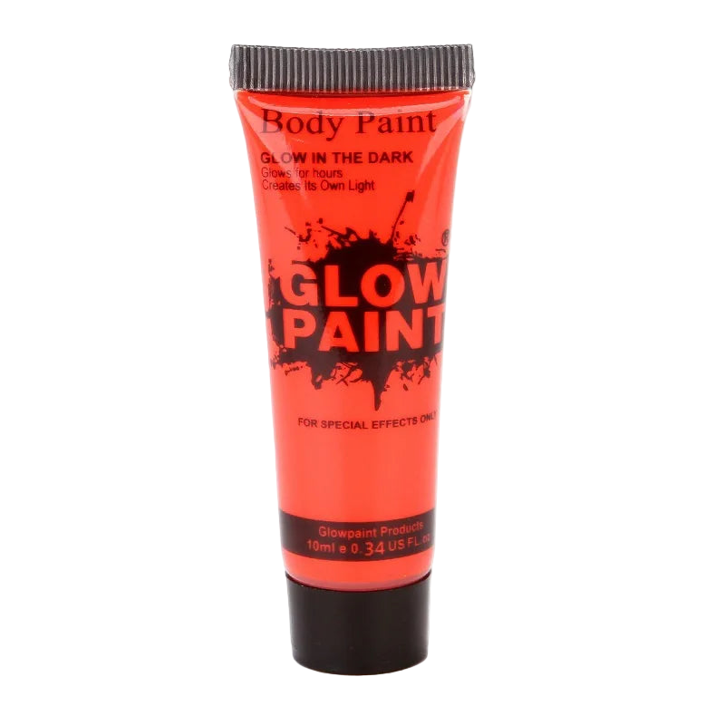 Glow paint tube with red body paint on a white background